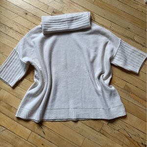 Women's Cream Rib-Detail Turtleneck Cashmere wool Sweater